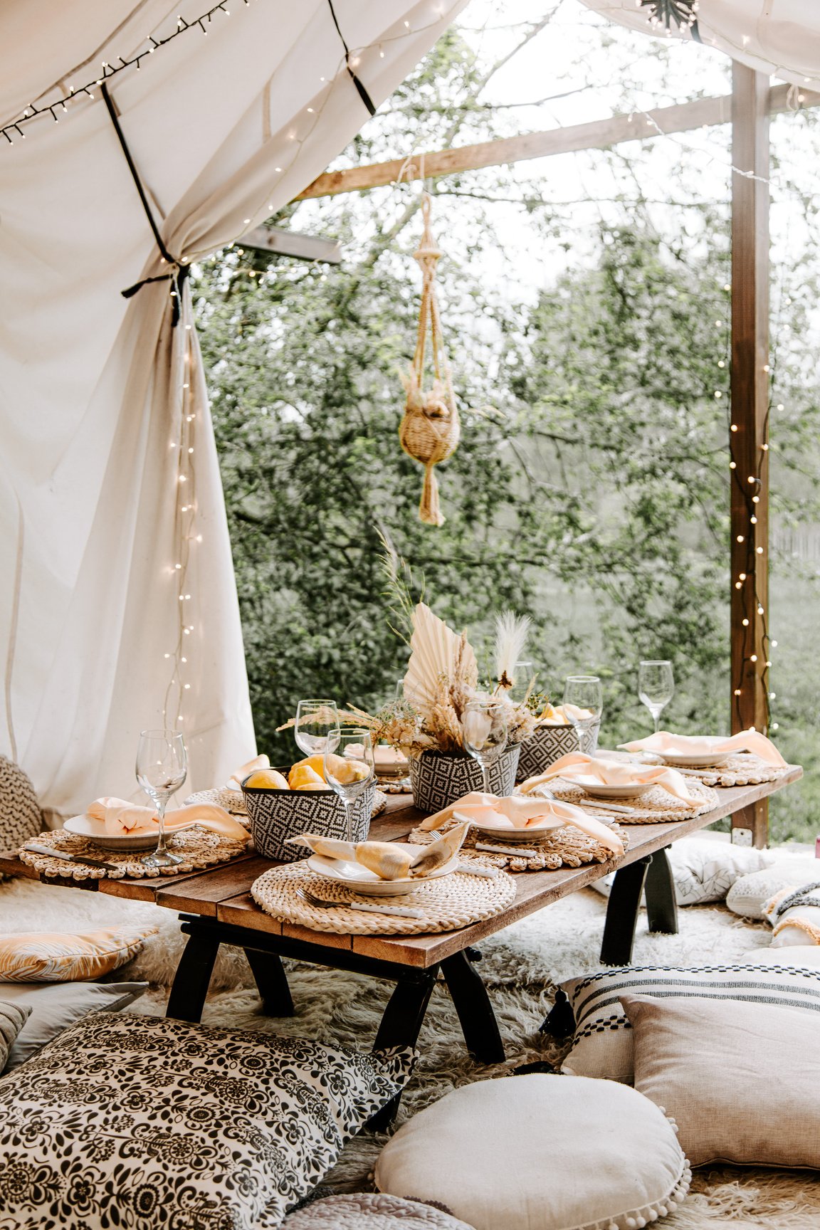 Brown Wooden Table With Chairs and White Table Cloth